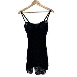 Smart & Sexy Sleepwear Womens 36C Black Lace Chemise Rhinestone Lingerie Glam